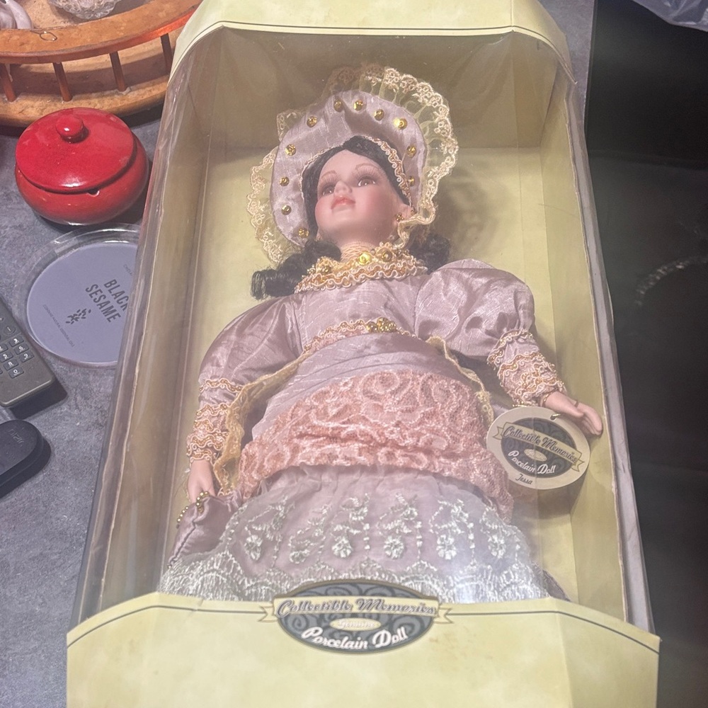 Collectible Memories Porcelain Doll in Pink & Cream Dress